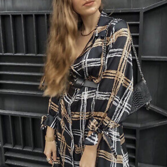 New Zara ZARA PLAID SHIRT DRESS TIE CUFF - Picture 4 of 13